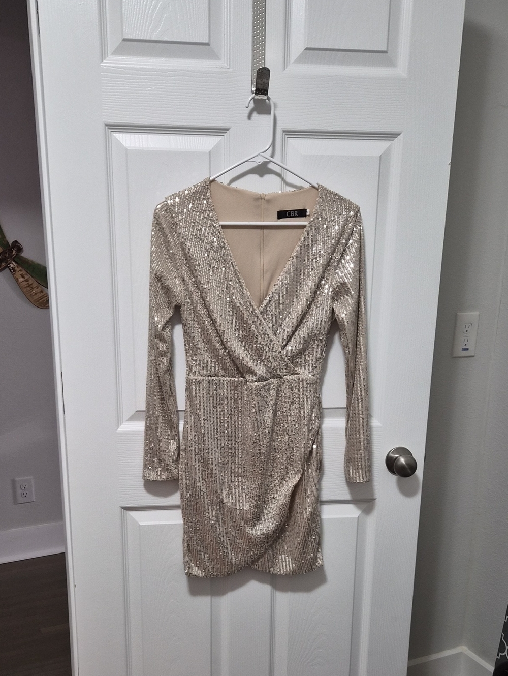CBR Champagne Sequin Wrap Long-Sleeve Mini Dress